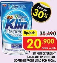 Promo Harga SO KLIN Biomatic Liquid Detergent +Softener Front Load, Front Load 700 ml - Superindo