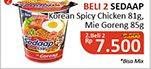 Promo Harga Korean Spicy/ Mie Goreng Cup 81/85g 2s  - Alfamidi