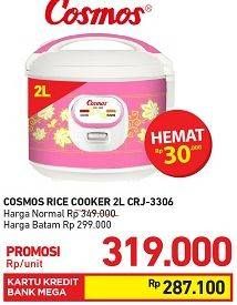 Promo Harga COSMOS CRJ 3306 Rice Cooker 2 ltr - Carrefour