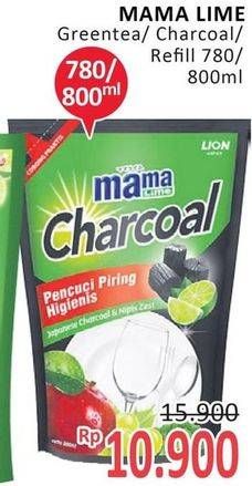 Promo Harga MAMA LIME Cairan Pencuci Piring Charcoal, Green Tea 780 ml - Alfamidi