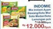 Promo Harga INDOMIE Mi Kuah Ayam Bawang, Soto Lamongan, Soto Medan, Soto Mie 69 gr - Indomaret