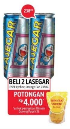 Promo Harga LASEGAR Larutan Penyegar Leci, Doraemon, Jeruk per 2 kaleng 238 ml - Alfamidi