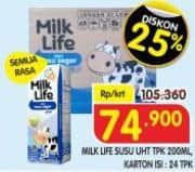 Promo Harga Milk Life UHT All Variants per 24 tpk 200 ml - Superindo