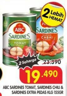 Promo Harga ABC Sardines Saus Tomat, Saus Cabai, Saus Ekstra Pedas 155 gr - Superindo