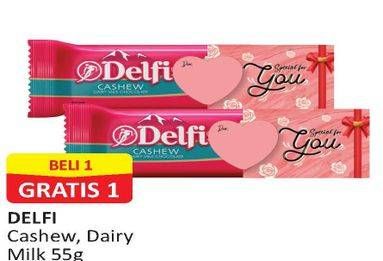 Promo Harga DELFI Chocolate Cashew, Dairy Milk 55 gr - Alfamart
