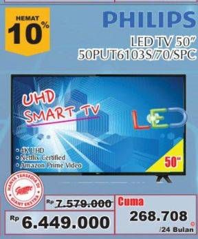 Promo Harga PHILIPS 50PUT6103S | 4K Ultra Slim Smart LED TV 50 inch  - Giant