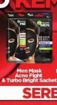 Promo Harga Garnier Men Charchoal Tissue Mask Acno Fight, Turbo Bright 22 gr - Alfamart