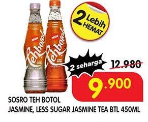 Promo Harga SOSRO Teh Botol Less Sugar, Original 450 ml - Superindo