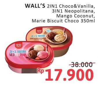 Promo Harga Walls Ice Cream Chocolate Vanilla With Chocolate Chip, Neopolitana, Mango Coco Delight, Marie Chocolate 350 ml - Alfamidi