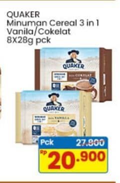 Promo Harga Quaker Oatmeal 3in1 Cokelat, 3in1 Vanilla per 8 pcs 28 gr - Indomaret