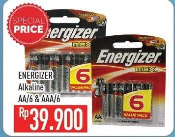 Promo Harga ENERGIZER Battery Alkaline AA/6, AAA/6 6 pcs - Hypermart