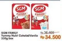 Promo Harga SGM Family Yummi Nutri Creamy Chocolate, Vanilla 330 gr - Indomaret