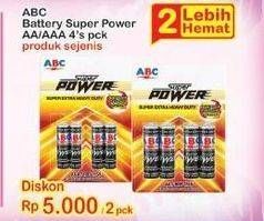Promo Harga ABC Battery Super Power R03/AAA, R6/AA 4 pcs - Indomaret