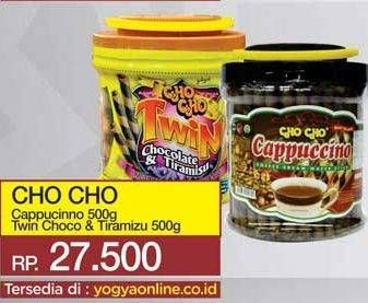 Promo Harga CHO CHO Wafer Stick Cappuccino, Twin Chocolate Tiramisu 500 gr - Yogya
