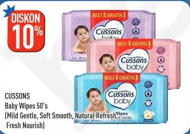 Promo Harga CUSSONS BABY Wipes Mild Gentle, Soft Smooth, Naturally Refreshing, Fresh Nourish 50 pcs - Hypermart