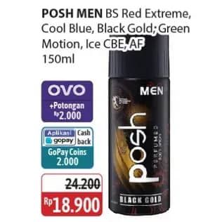 Promo Harga Posh Men Perfumed Body Spray Red Extreme, Cool Blue, Black Gold, Green Motion 150 ml - Alfamidi