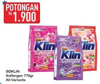 Promo Harga SO KLIN Softergent Purple Lavender, Rossy Pink, Cheerful Red 770 gr - Hypermart