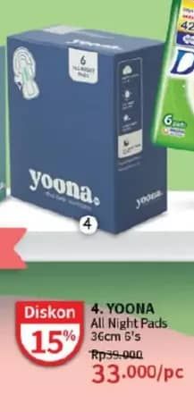 Promo Harga Yoona Pembalut Organik All Night 36 Cm 6 pcs - Guardian