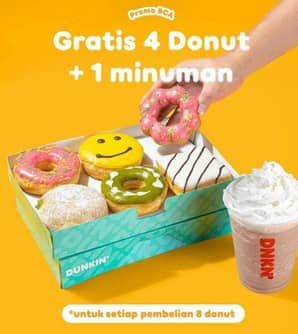 Promo Harga Gratis 4 Donut + 1 Minuman  - Dunkin Donuts