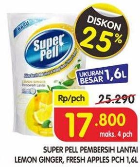 Promo Harga SUPER PELL Pembersih Lantai Lemon Ginger, Fresh Apple 1600 ml - Superindo