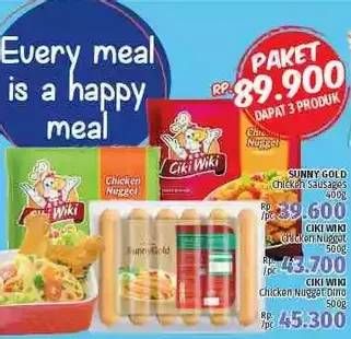 Promo Harga Sunny Gold Chicken Sausages + Ciki Wiki Chicken Nugget 250GR, 500GR  - LotteMart