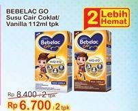 Promo Harga BEBELAC GO Susu Cair Coklat, Vanilla per 2 pcs 112 ml - Indomaret