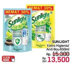 Promo Harga Sunlight Pencuci Piring Higienis Plus With Habbatussauda, Anti Bau With Daun Mint 650 ml - LotteMart