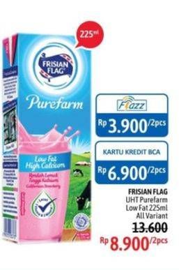 Promo Harga FRISIAN FLAG Susu UHT Purefarm Low Fat per 2 box 225 ml - Alfamidi