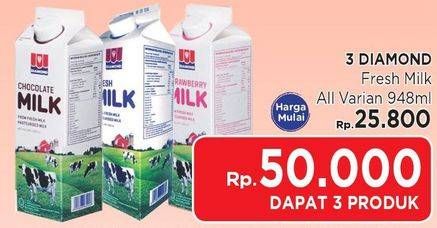 Promo Harga DIAMOND Milk UHT All Variants per 3 pcs 948 ml - LotteMart