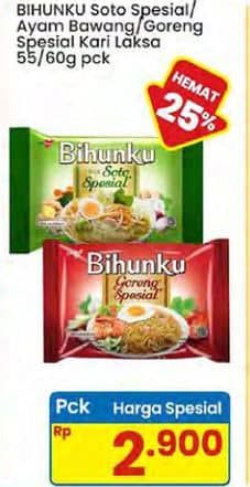 Promo Harga Bihunku Bihun Instan Soto Spesial, Ayam Bawang, Goreng Spesial, Kari Laksa 55 gr - Indomaret