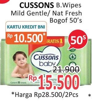 Promo Harga CUSSONS BABY Wipes Mild Gentle, Naturally Refreshing 50 sheet - Alfamidi