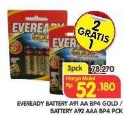 Promo Harga EVEREADY Battery A91 AA BP4 GOLD, A92 AAA BP4 per 3 pouch 4 pcs - Superindo