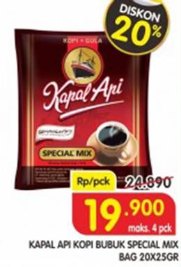 Promo Harga Kapal Api Kopi Bubuk Special Mix per 20 sachet 25 gr - Superindo