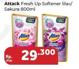 Promo Harga ATTACK Fresh Up Softener Dazzling Lilac, Sakura 800 ml - Carrefour