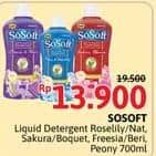 Promo Harga Sosoft Deterjen Cair Rose Waterlily, Nature Fresh, Sakura Blossom, Sweet Bouquet, Freesia Pear, Floral Berries 700 ml - Alfamidi