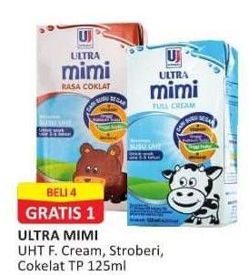 Promo Harga ULTRA MIMI Susu UHT Cokelat, Full Cream, Stroberi 125 ml - Alfamart