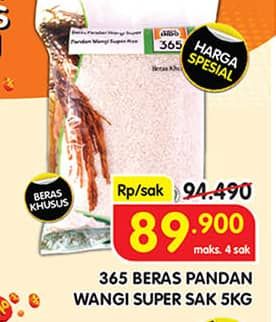 Promo Harga 365 Beras Pandan Wangi Super 5000 gr - Superindo