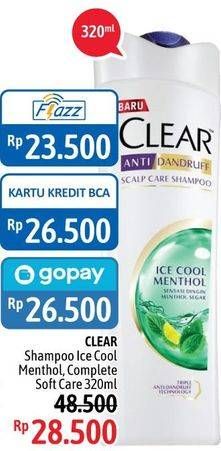 Promo Harga CLEAR Shampoo Ice Cool Menthol, Complete Soft Care 320 ml - Alfamidi