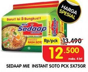 Promo Harga Sedaap Mie Kuah Soto per 5 pcs 75 gr - Superindo