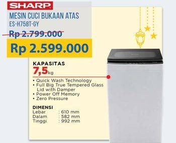 Promo Harga SHARP ES-H758-GY | Mesin Cuci Top Load  - Courts