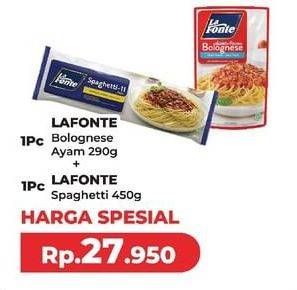 Promo Harga LA FONTE Bolognese Ayam 290 g + LA FONTE Spaghetti 450 g  - Yogya