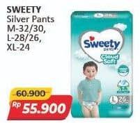 Promo Harga Sweety Silver Pants XL24, M32, L26, L28, M30 24 pcs - Alfamart