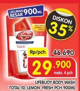 Promo Harga LIFEBUOY Body Wash Total 10, Lemon Fresh 900 ml - Superindo