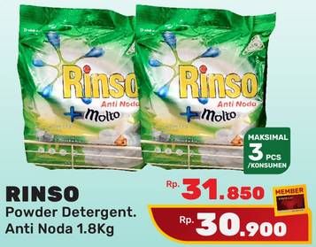 Promo Harga RINSO Anti Noda Deterjen Bubuk + Molto Classic Fresh 1800 gr - Yogya