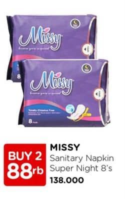 Promo Harga Missy Sanitary Napkins Night Wing 335mm 8 pcs - Watsons