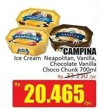 Promo Harga CAMPINA Ice Cream Chocolate Chunks, Neapolitan, Vanilla 700 ml - Hari Hari