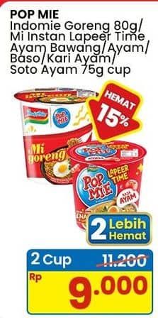 Promo Harga Indomie Pop Mie Instan Indomie Goreng, Ayam Bawang, Baso, Kari Ayam, Soto Ayam 75 gr - Indomaret
