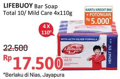 Promo Harga LIFEBUOY Bar Soap Total 10, Mild Care per 4 pcs 110 gr - Alfamidi