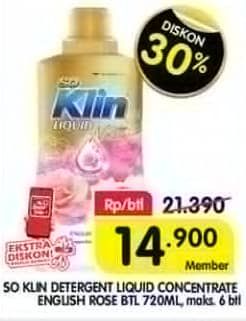 Promo Harga So Klin Liquid Detergent Nature English Rose 720 ml - Superindo