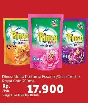 Promo Harga RINSO Anti Noda + Molto Liquid Detergent Perfume Essence, Rose Fresh, Royal Gold 750 ml - Carrefour